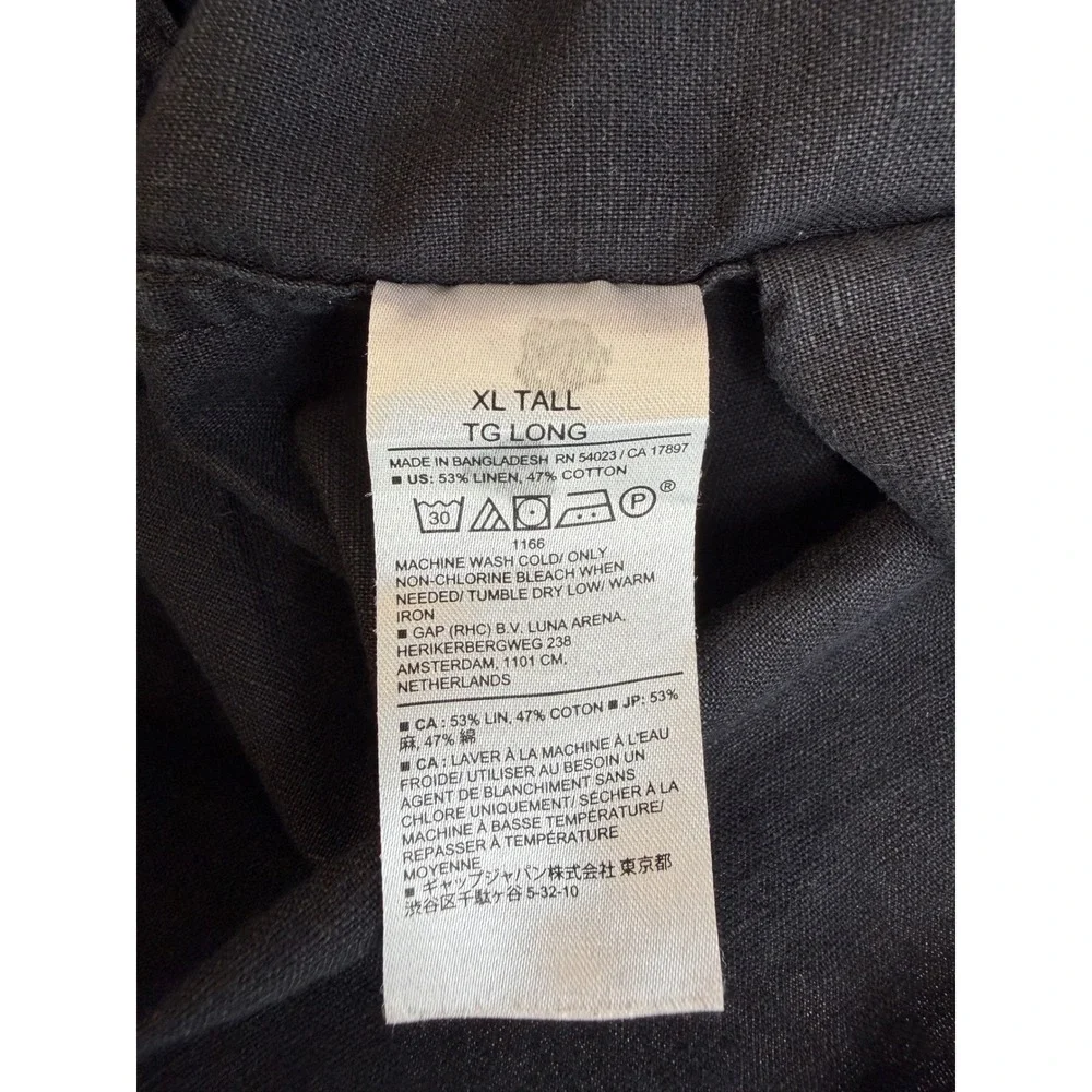 Banana Republic Linen Blend SS Safari Shirt Mens XL Tall Black Coastal Guayabera